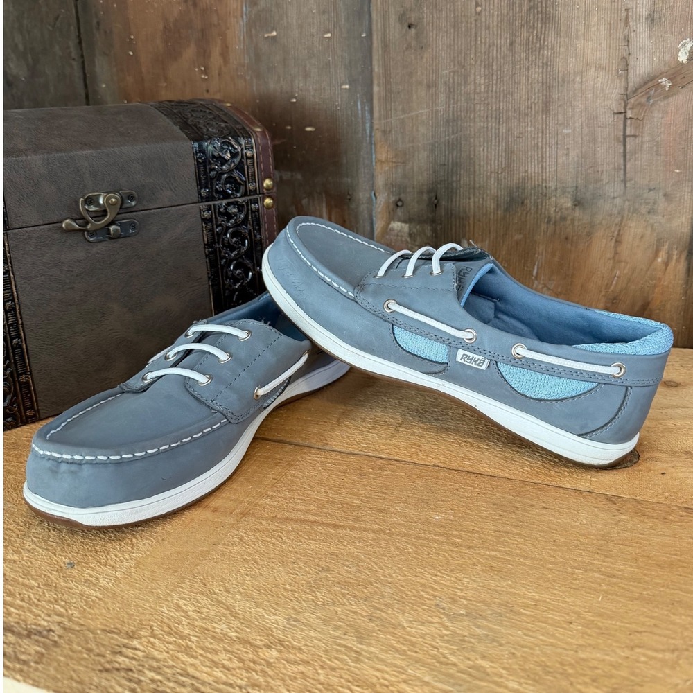 Ryka Shoreline Women's 9W Blue Grey Leather Boat Shoes Loafers K28147WML